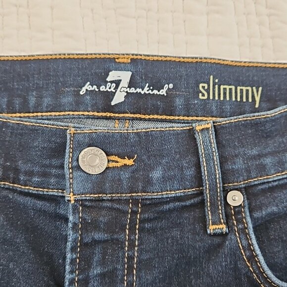 7 For All Mankind Slimmy Jeans Men's 34x33 Dark Wash Stretch Straight Leg EUC - Picture 10 of 16